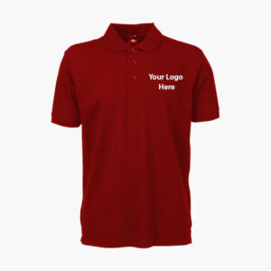 A red polo shirt with the company logo on it.