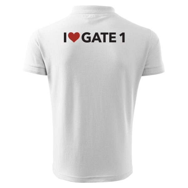 A white shirt with the words " i love gate 1 ".