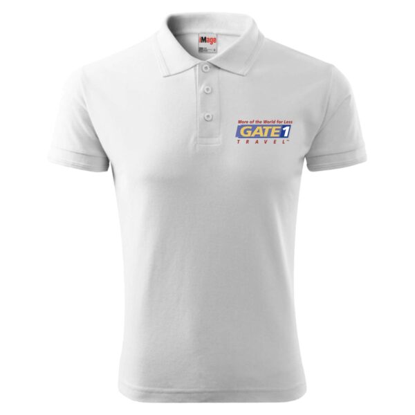 A white polo shirt with the word " liberty ".