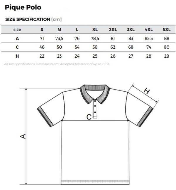 A chart showing the size of a polo shirt.