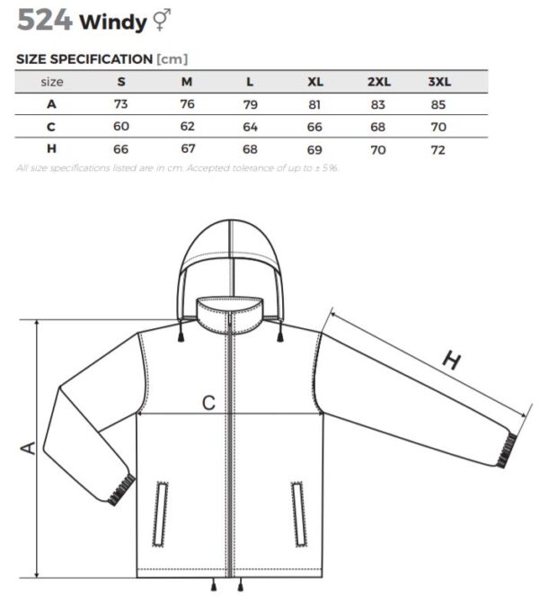 A diagram of the size and length of a jacket.