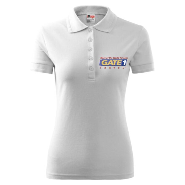 A white polo shirt with the name " claire ".